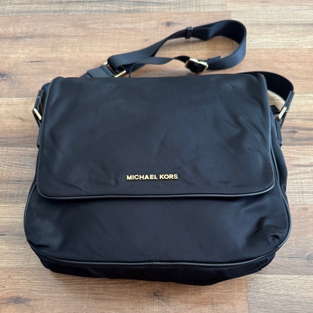 Michael Kors Black Nylon Messenger with Gold-Tone Logo